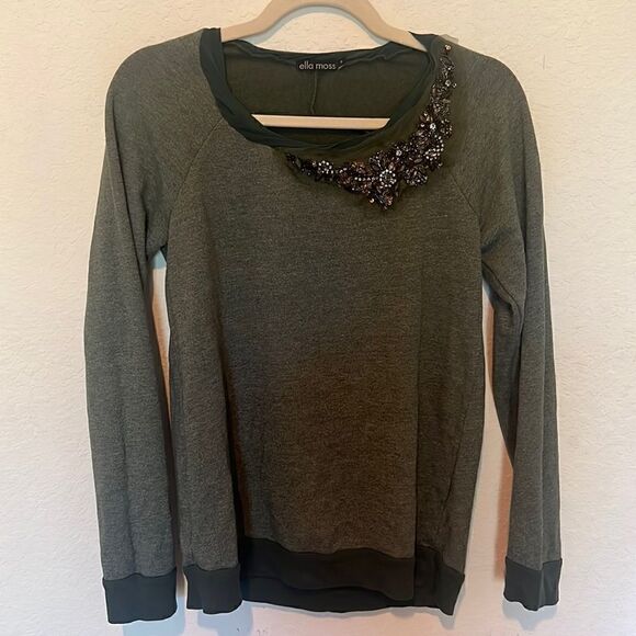 Ella Moss Green Sweater Beaded Top - Like New - Size Small Excellent Condition - Picture 1 of 2